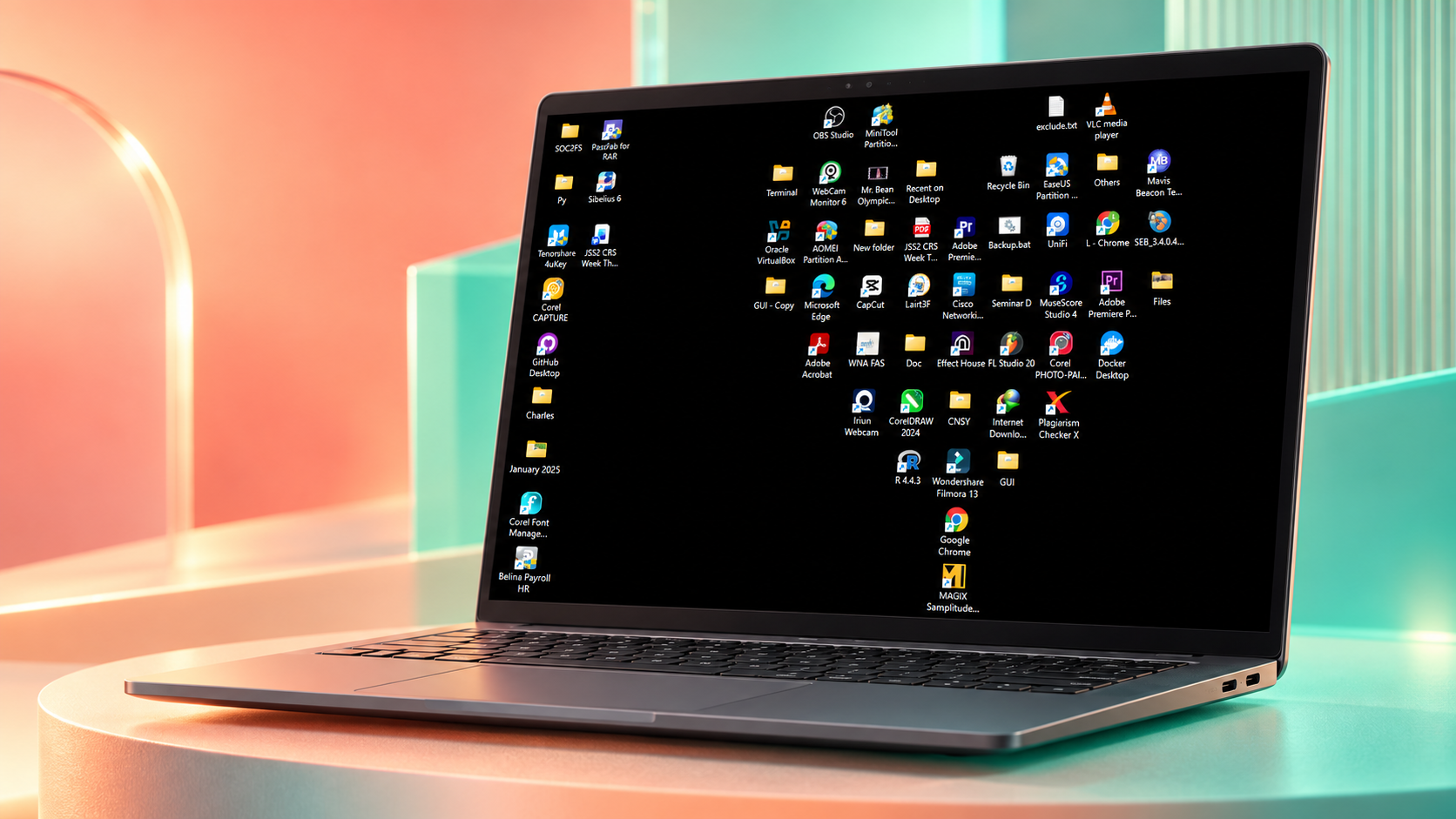 Desktop icons arranged into a heart shape
