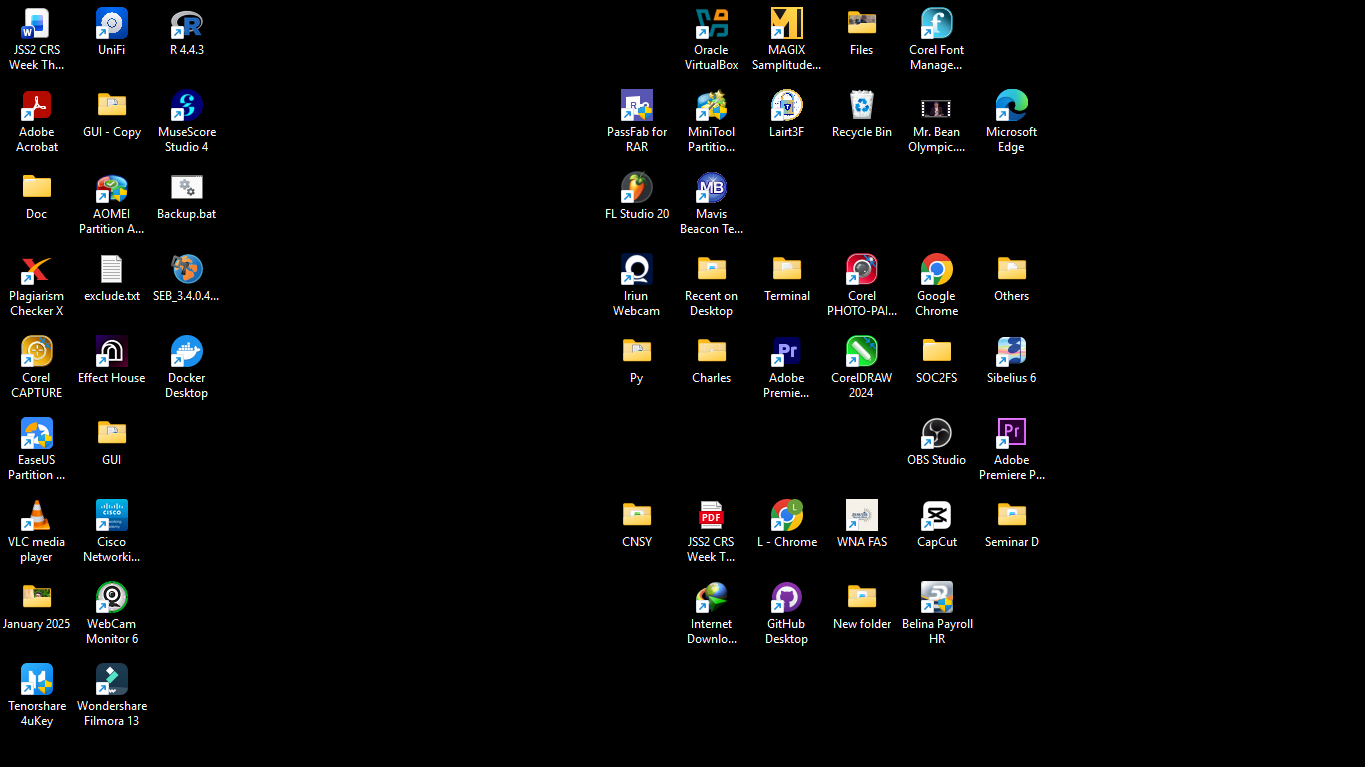 Desktop icons arranged into the letter S